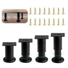4 Pcs Adjustable Furniture Legs for Furniture Feet, 3.15" - 4.7" Height Adjustable Feet, Black Stainless Steel Support Cabinet Legs for Sofa Coffee T
