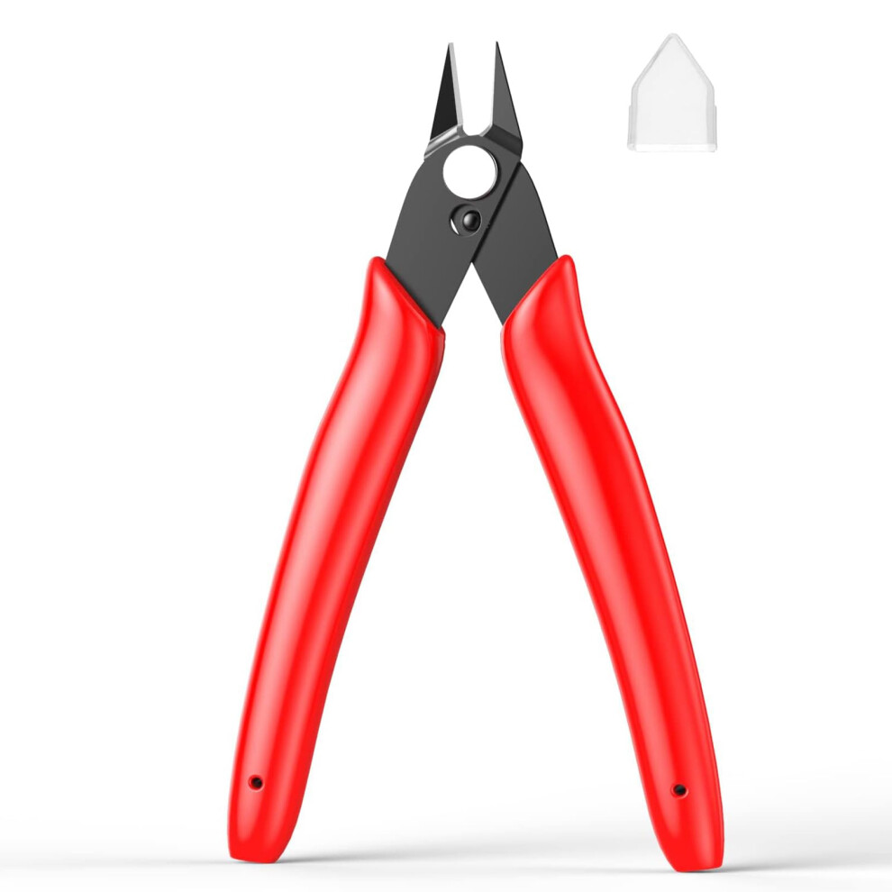 Boenfu Cable Tie Flush Cutter Small Wire Cutters 5 Inch Precision Wire Clippers Hobby Snips Side Cutting Pliers For Jewelry Making, Electronics, Red 5007031450304
