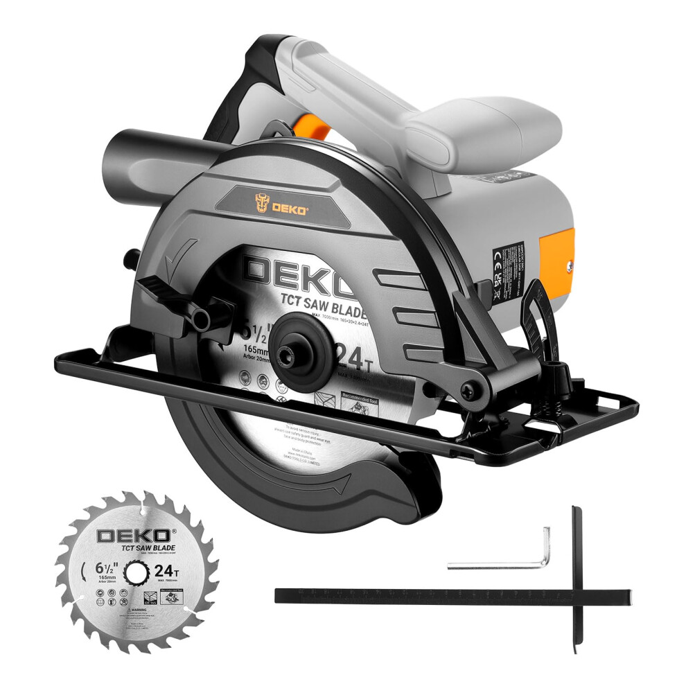 Circular Saw 1200W: Dekopro High-Power Saw With 165Mm 24T Blade, 4800 Rpm, Max Cut Depth 55Mm (90), 33Mm (45), Heavy-Duty Steel Base, Includes Gui 5005437694803