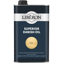 Libéron Superior Danish Oil - Nourishes, Protects & Enhances Wood - UV Filter & Water-Resistant - Interior & Exterior Use - Satin Finish - Clear - 1