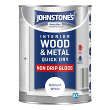 Johnstone’s - Quick Dry & Non Drip Gloss Paint for Wood & Metal - Brilliant White | Interior & Exterior | Low Odour, Water-Based Formula, Dry in 1-2