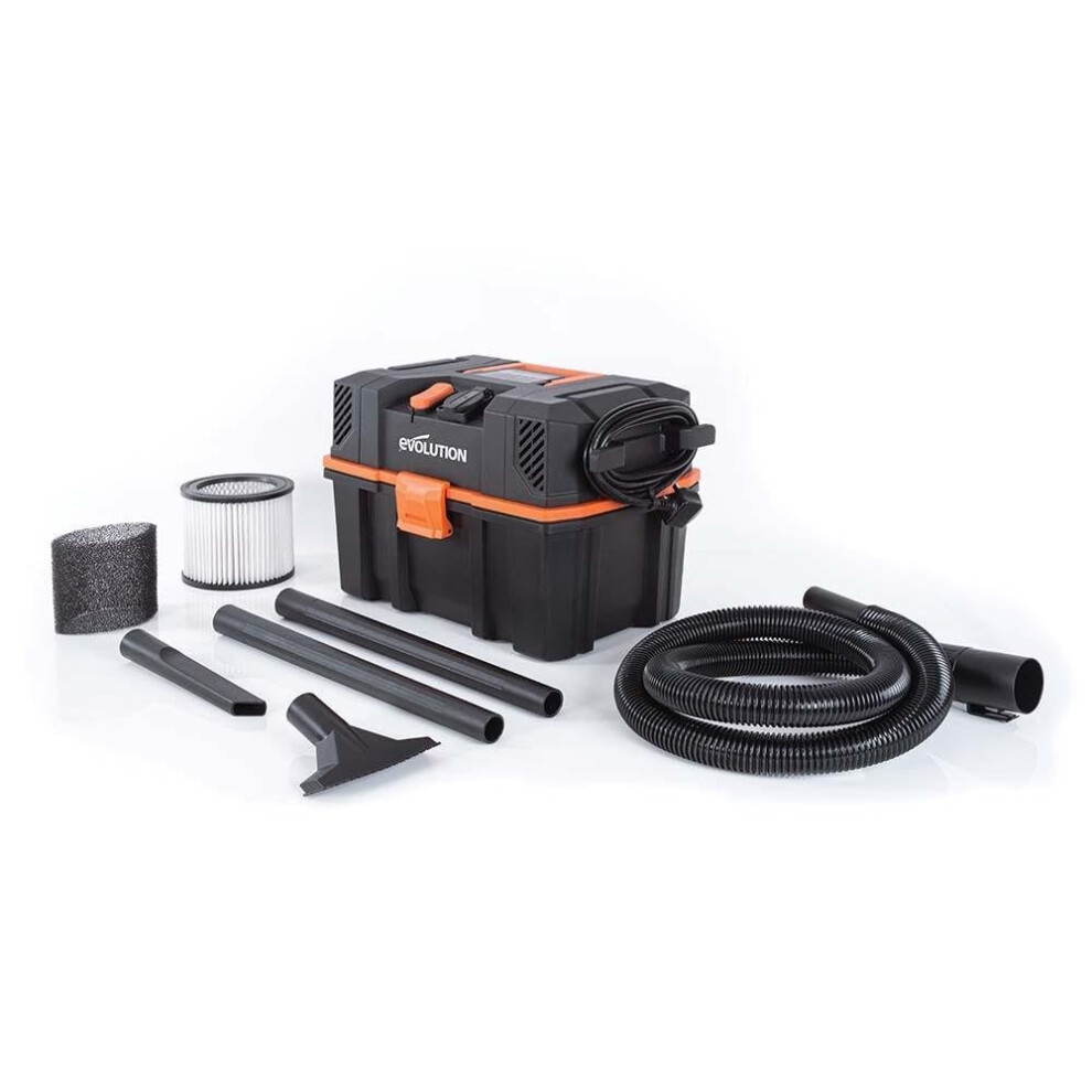 Evolution Power Tools R15vac Vacuum Cleaner Wet And Dry Vac, Portable And Lightweight Ideal Dust Extractor For Saw Dust In Workshops, With Power Take 5008547942666