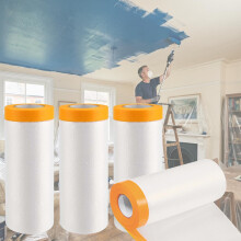 sinzau Dust Sheet Roll for Furniture: 4 Rolls 2.4m 20m Self Adhesive Masking Film Cover Surface for House Renovate Spray Painting - for Floor Wall