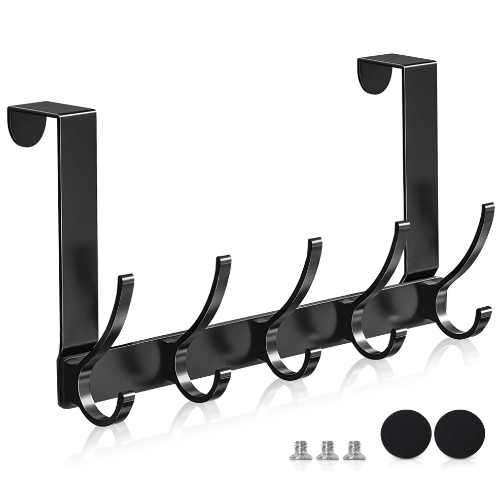 Mivitoom Over Door Hooks, Heavy Duty Stainless Steel Over Door Hanger With Rust Resistant Finish, 5 Hooks For Coats, Hats, Bags, Clothes, Towels 5009633169974
