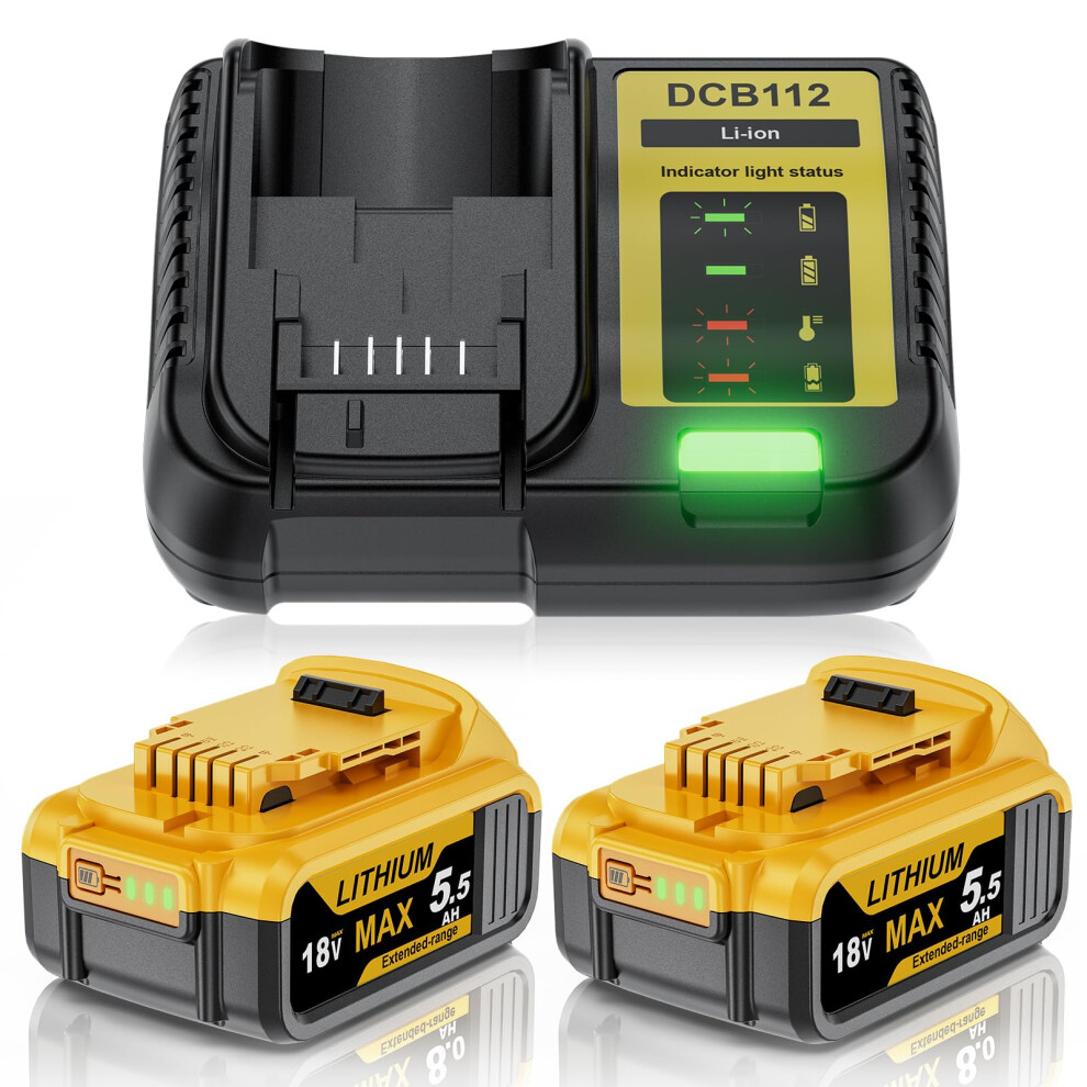 Replacement For Dewalt Battery 18V 5500Mah - For Dewalt 18V Battery Charger Set Compatible With Dcb180 Dcb181 Dcb182 Dcb184 Dcb185 Dcb201 Dcb204, For 5002733007078
