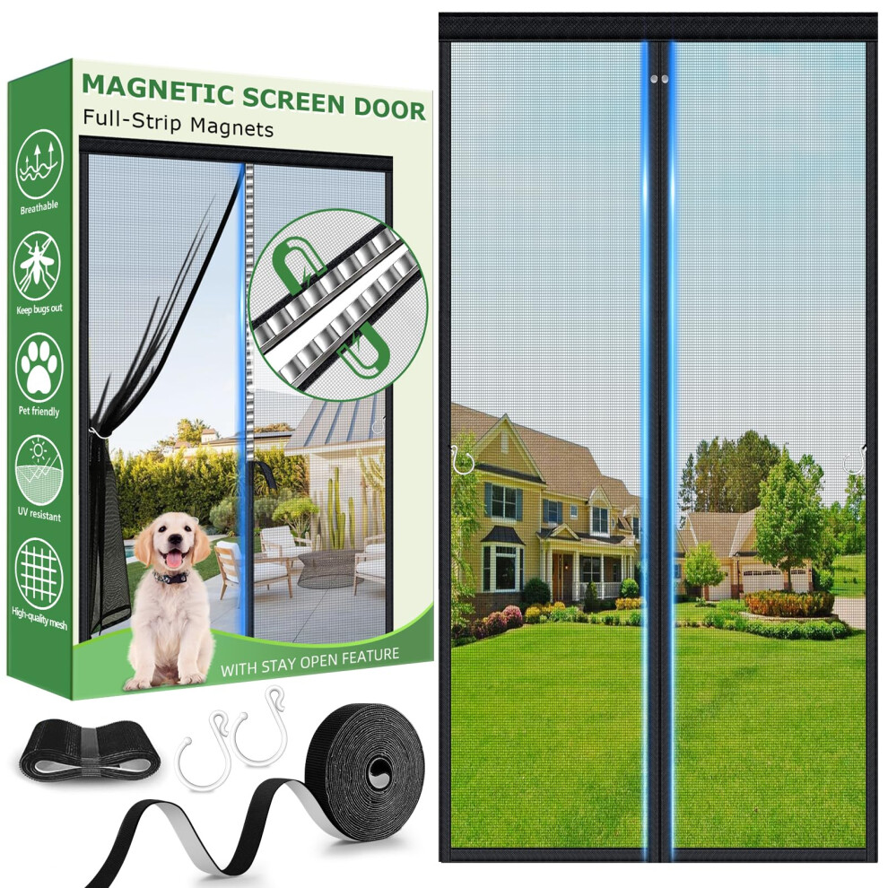 Magnetic Fly Screen Door, Full-Length Magnetic Strip No Gap Auto Closes, Heavy Duty Fiberglass Mesh Curtain, Easy Fit Patio Door Solution To Stop Fli 5001953306145