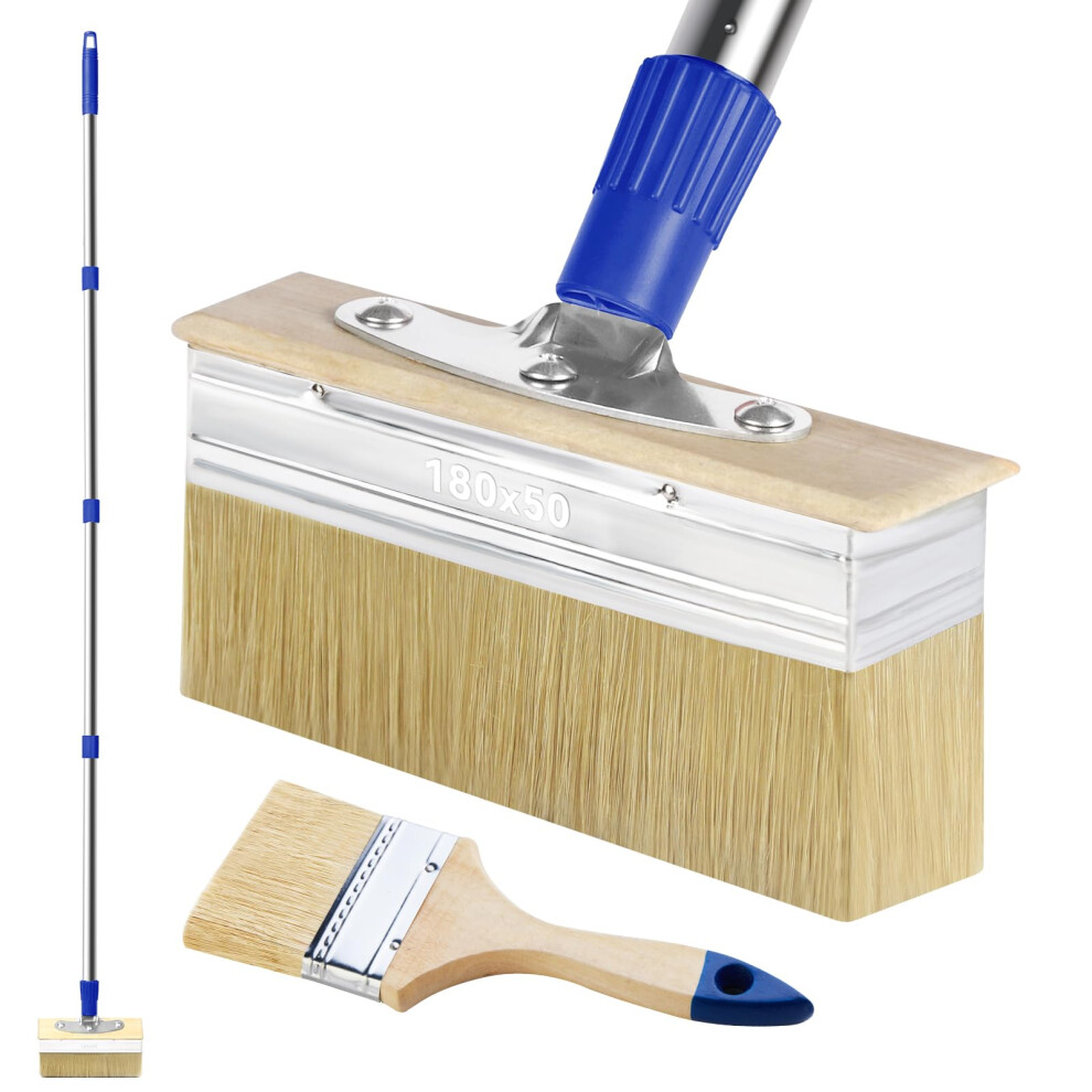 7" Decking Paint Brush Deck Stain Applicator With 60" Long Handle, 3" Paint Brush Included For Woodstains, Oils, Deck Coatings, Fence, Wall, Furnitur 5008842680560