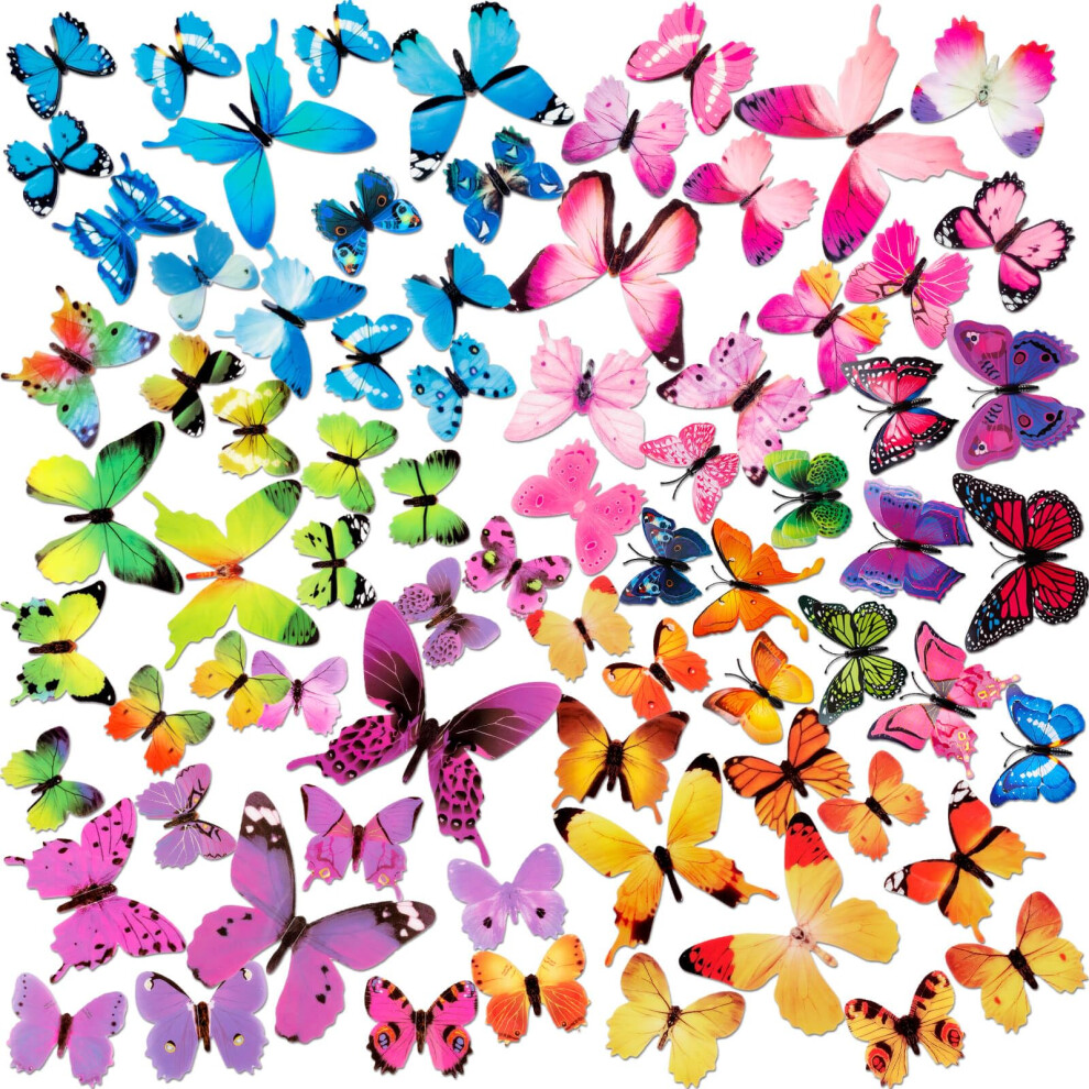 3D Colorful Butterfly Wall Stickers, 72Pcs Removable Butterfly Wall Decals, Butterflies Diy Art Decor Crafts For Party Offices Bedroom Room Sticker S 5005998968580