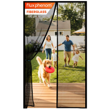 Flux Phenom Magnetic Fly Screen Door Strong Fiberglass - Heavy Duty Fine Mesh Door Fly Screen, Auto-Sealing with 52 Magnets, No Drill Installation, P