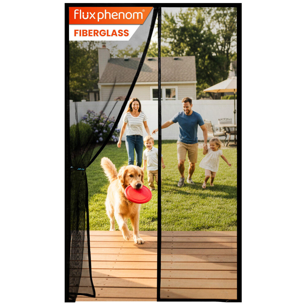 Flux Phenom Magnetic Fly Screen Door Strong Fiberglass - Heavy Duty Fine Mesh Door Fly Screen, Auto-Sealing With 52 Magnets, No Drill Installation, P 5008032659598