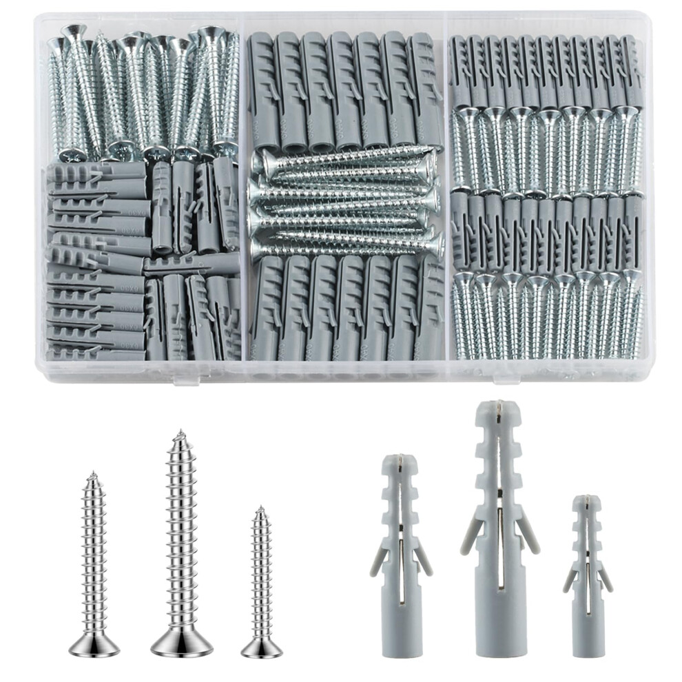 230 Pcs Screws And Wall Plugs Set, Masonry Brick Concrete Wall Plasterboard Fixings Self Drilling Screws And Wall Raw Plugs Anchor Bolts, M3.5/M4/M5/ 5009830779976