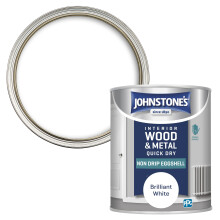 Johnstone's - Quick Dry & Nondrip Eggshell Paint for Wood & Metal - Brilliant White | Interior | Low Odour, Water-Based Formula, Dry in 1-2 Hours | 1