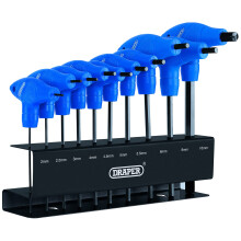 Draper 10 Piece T-Handle Hexagon Allen Key Set | Metric Long Pattern Hand Tools | Hex Key Wrench Kit | Long Arm Chrome Vanadium Steel Kit | Steel Wal