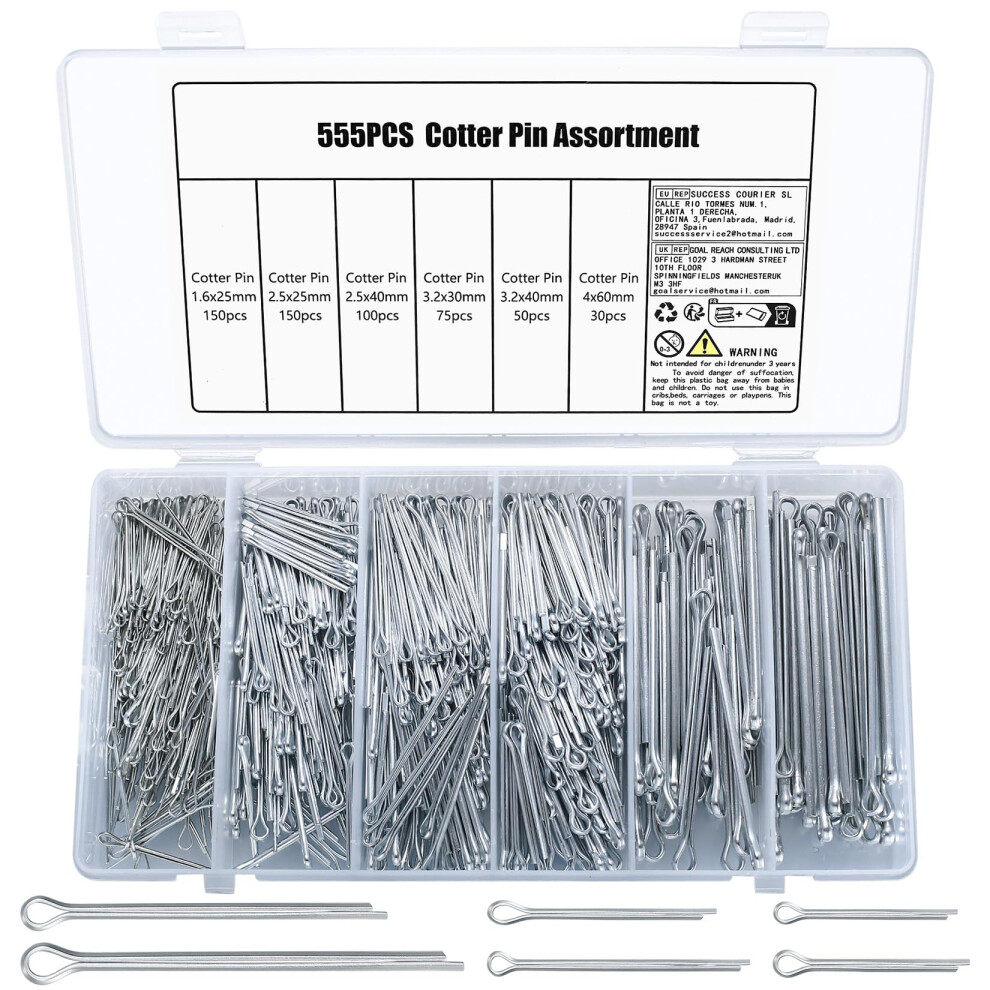 555 Pcs Cotter Pin Assortment Set, Split Pins Assorted, Cotter Pins Assorted, Retaining Spring Hitch Cotter Clips Pins, Metal Fastening Pins For Trac 5005908359897
