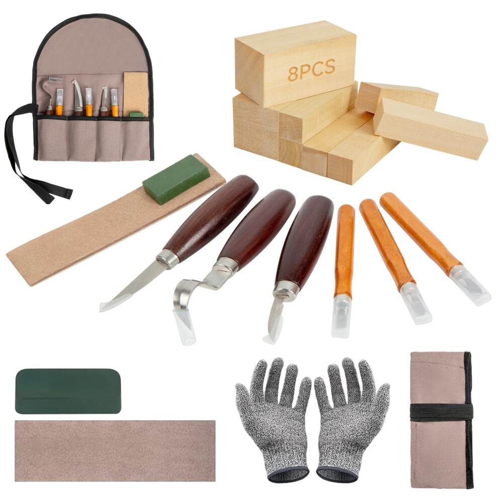Photos - Tool Kit 21PCS Woodworking Tools Set, Wood Whittling Kit for DIY Lovers Beginners, Including Basswood Blocks, PU Storage Bag (21PCS)