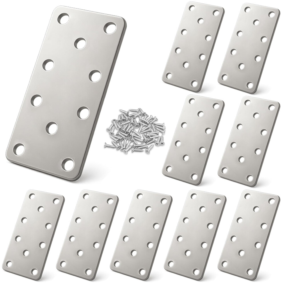 Xyxu Flat Brackets For Wood, 10 Sets 100X40x2mm Metal Heavy Duty Straight Sleeper Bracket With Screws, Galvanized Steel Joining Mending Plate For Gar 5003334099912