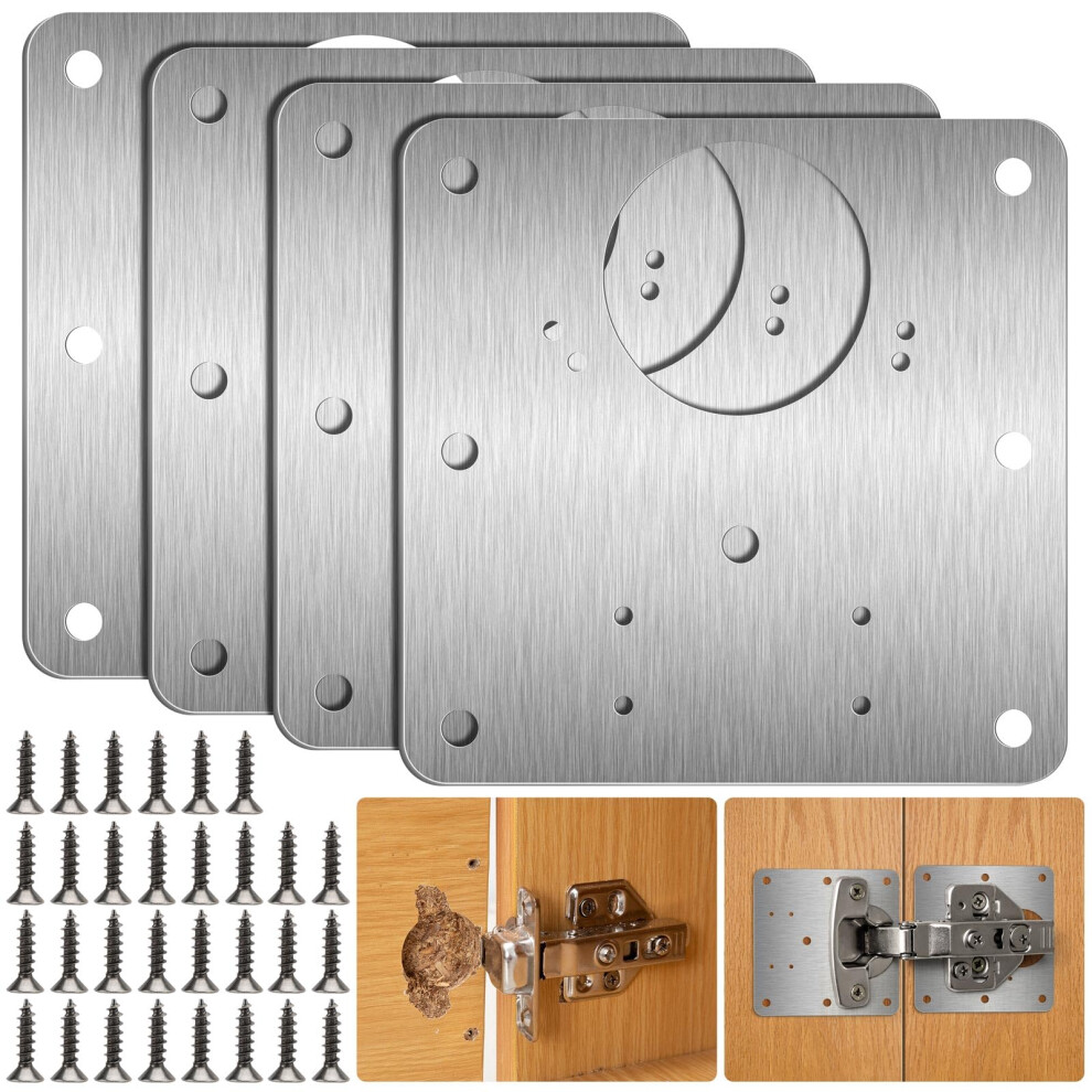 4 Pcs Hinge Repair Plate, Kitchen Cupboard Cabinets Door Hinge Repair Plate, Stainless Steel Hinges Repair Plates Brackets With Holes, Flat Fixing Jo 5009270214761