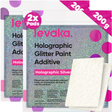 Levaka Holographic Silver Glitter Additive, 400g with 2 x Buffing Pads – Paint Additive for Luminous Finish on Interior or Exterior Walls, Ceilings,