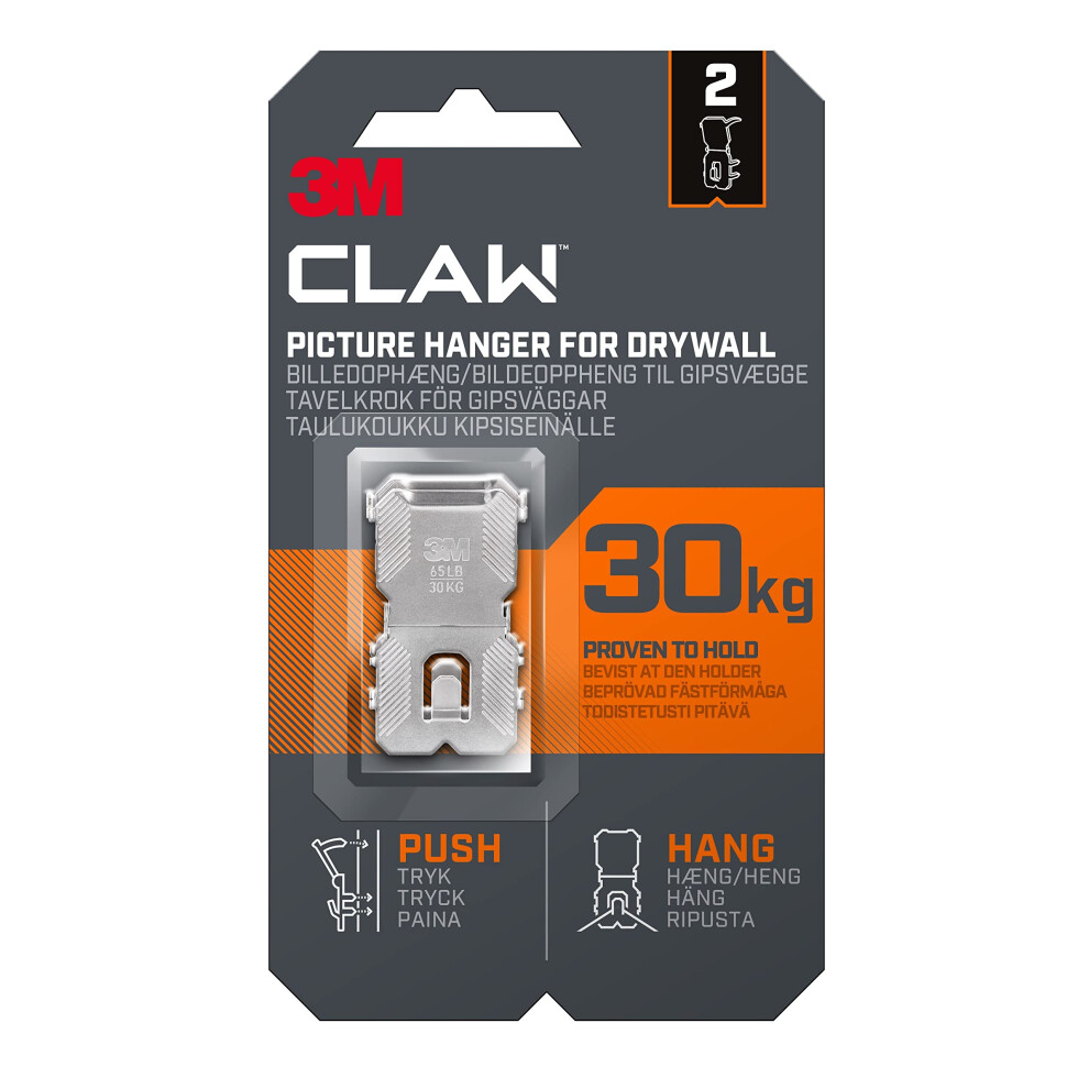 3M Claw Plasterboard Picture Hanging Wall Hooks For Hanging Home Dã©Cor, 2 Hangers, Holds Up To 30 Kg - Ideal For Heavyweight Items 5009823865969