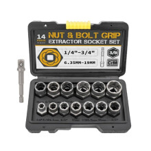 14Pcs Impact Bolt & Nut Remover Set, Stripped Lug Nut Remover with Hex Adapter Extraction Socket Set for Removing Bolts and Nuts with Solid Storage C