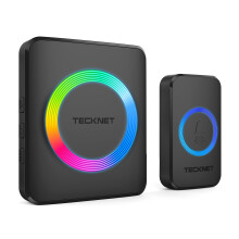TECKNET Wireless Doorbell, IP65 Waterproof Wall Plug-in Cordless Door Chime Kit with 1300feet / 400m Range, 60 Chimes, 5-Level Volume & RGB Light, Be
