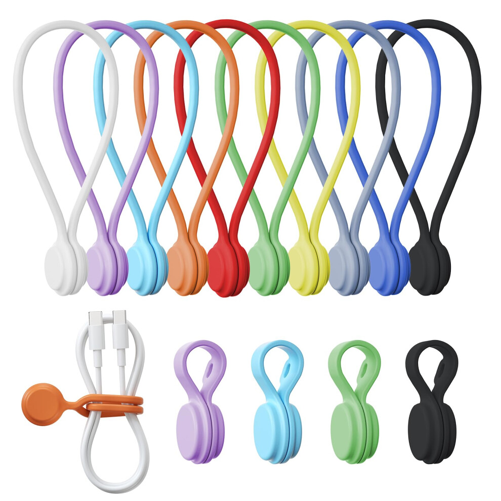 Tounee Reusable Silicone Magnetic Cable Ties - 2 Sizes Combo (4Pcs 2.56'' + 10Pcs 7.16'') - Multi-Purpose For Cable Bundling, Organizing, Bookmarks & 5009290487527