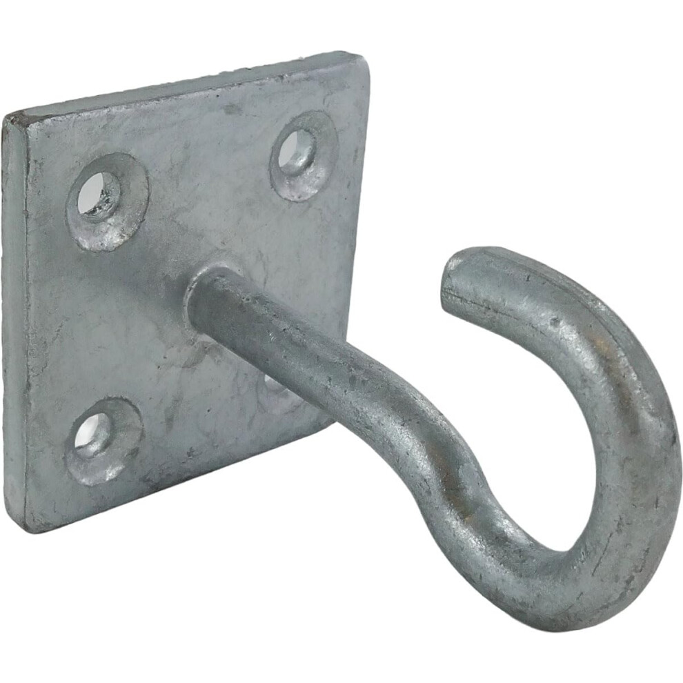 Merriway Bh01877 8Mm Galvanised Hook On Plate Â Heavy Duty Rustproof Steel Hook, 50Mm Square Fixing Plate, Outdoor Laundry Clothes Line Support 5009908202900