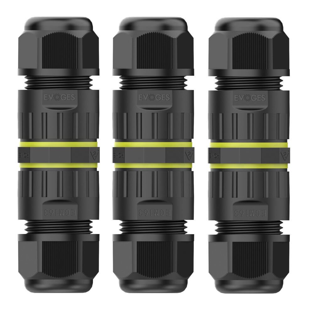 Evoges Ip68 Waterproof Outdoor Inline Cable Connector, 3 Pole, Ã3.5-10Mm Cable Diameter, 0.5-1.5Mmâ² Conductor, Ukca, Ul, Ce, Tuv, Rohs Certified (Pa 5000135043694