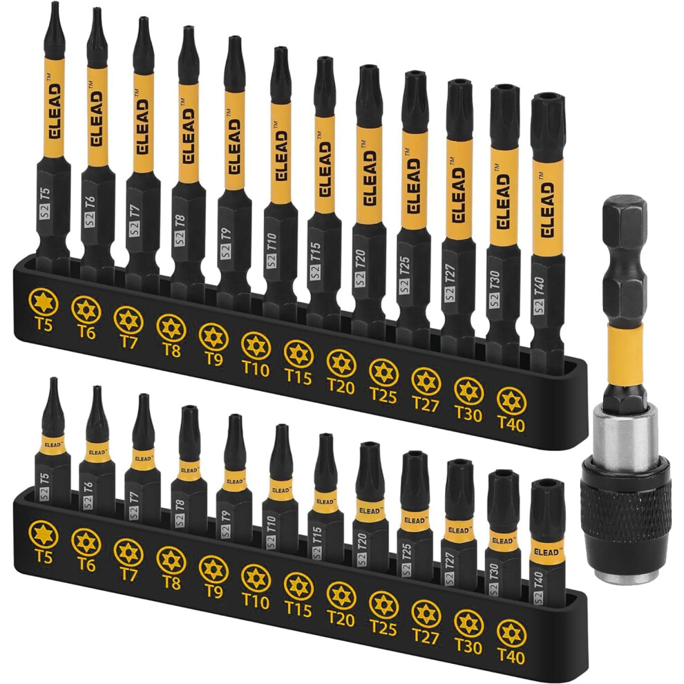 Tamper Proof Torx Bit Set: 25 Pieces T5-T40 Torx Security Bits Set | Torque Star Bits With 2.5" Magnetic Extension Bit Holder And Storage Box | S2 St 5002594133749