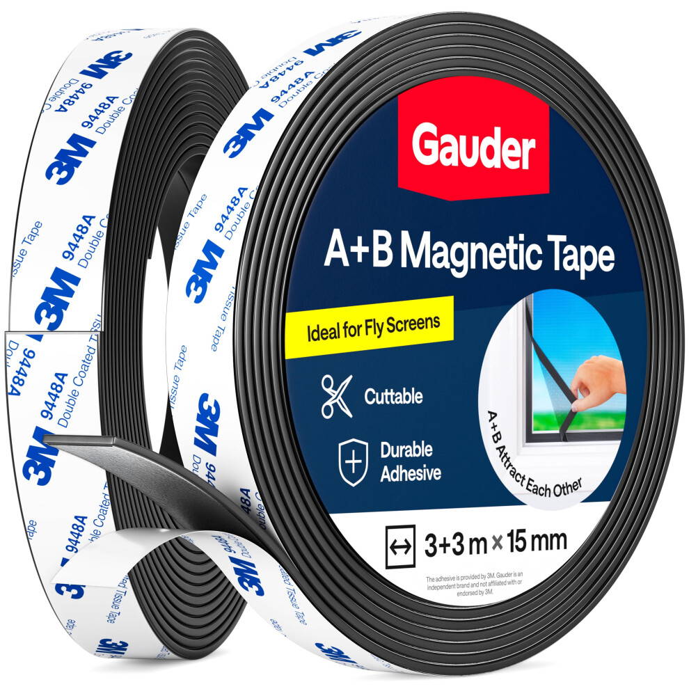 Gauder A+B Magnetic Tape For Fly Screens & Mosquito Nets - Self-Adhesive Magnetic Strips With Strong Mutual Attraction - Magnet Tape With Counterpart 5007541060567