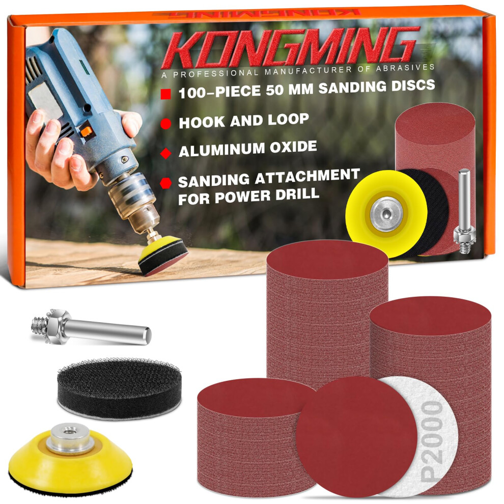Kongming 50Mm Sanding Discs Hook And Loop 100 Pcs Grit 2000 For Drill Sanding Attachment 5000519893792