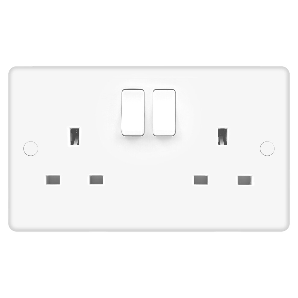 Photos - Other Electrical Equipment Evoges Vector 13A 2 Gang Switched Double Socket â White, Double Pole, UK 3-Pin Power Outlet, Includes Fixin(Rounded Edge)