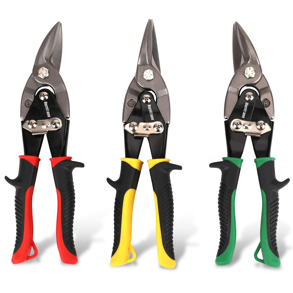 Hurricane 3 Pcs Aviation Tin Snips Set, Metal Cutter Shear For Cut Sheet Metal, Chrome Vanadium Steel, Straight Left And Right, Ergonomical Tyre Grip 5002979886895