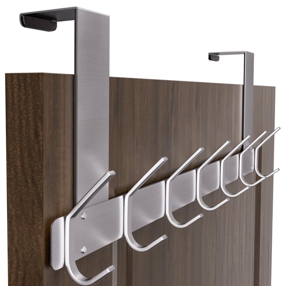 Honsky Foldable Over Door Hook,Over The Door Hanger/Towel Rack,7 Double Stainless Steel Hooks For Entry & Room Door,Hanging Coat,Towel,Silver 5003081400634