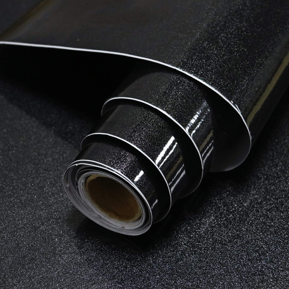 Timeet 60Cmx5m Black Sticky Back Plastic Paper Kitchen Worktop Covering Glitter Effect Self Adhesive Wallpaper Vinyl Film Roll Sticky Wallpaper Furni 5001484343916