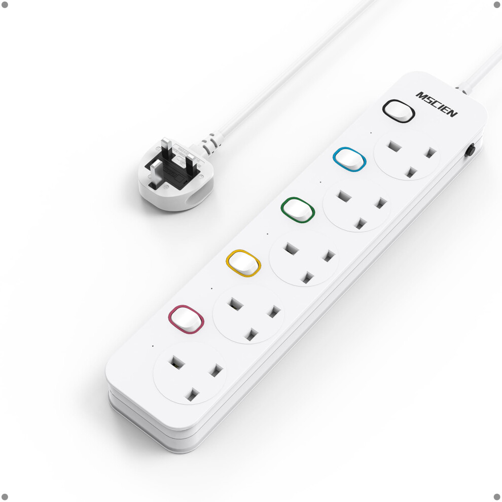 Photos - Electrical Wire & Cable Mscien Long Extension lead 5M 5 Way, 5M Extension Lead Wall Mounted with Multiple Protection, Fused Power Strip with Individ