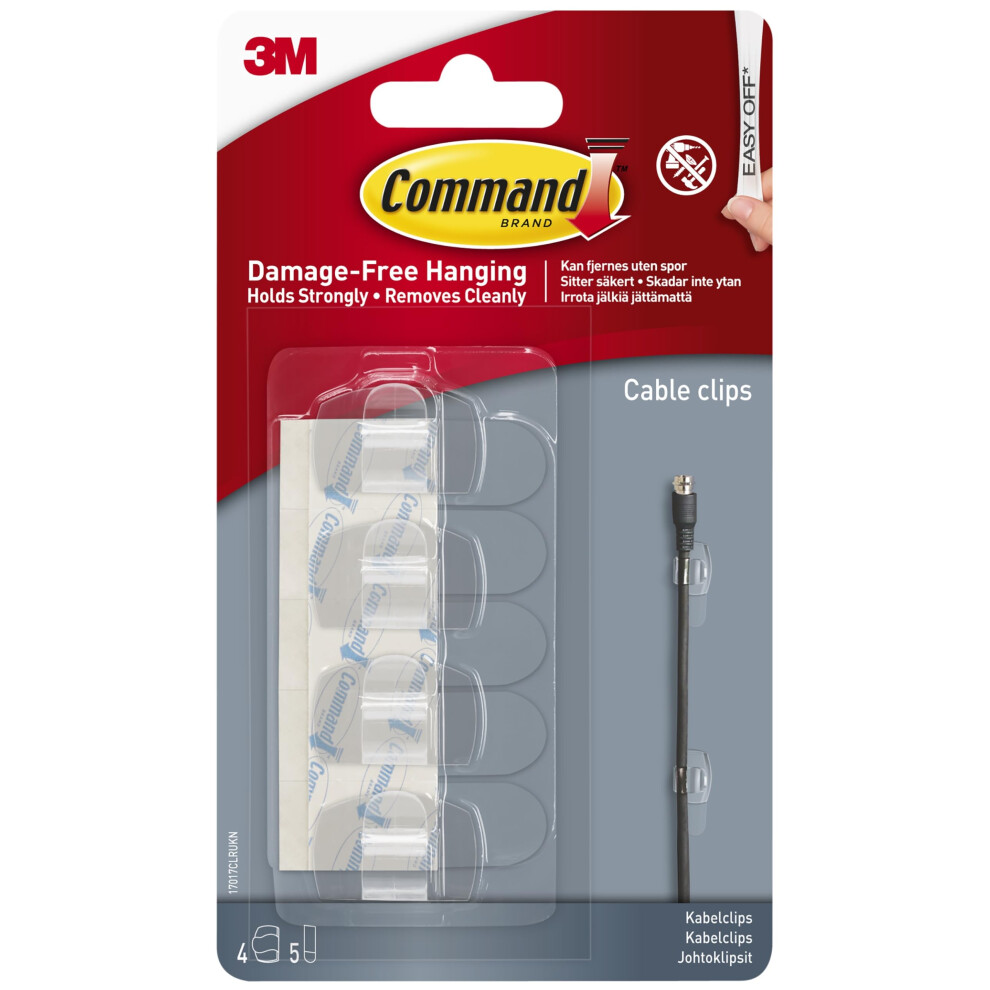 Command Clear Round Cord Clips, 4 Clips And 5 Adhesive Strips, Transparent - Damage Free Hanging - Hanging Lights And Cable Management 5002027490487