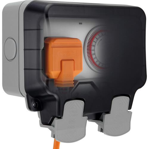 BG Electrical Weatherproof Time Controlled Socket, 13A Outdoor Timer Socket, 24 Hour Mechanical Timer, LED Indicator, IP66 Rated for Year-Round Relia