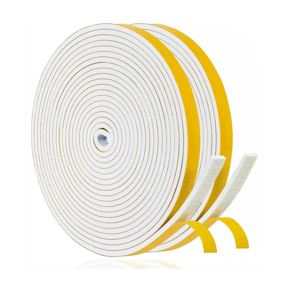Adhesive Weather Stripping Foam Tape 6Mm(W) X 3Mm(T) Draught Excluder Tape For Door Window Soundproof Weather Strip Tape Seals For Gap Seal, 2 Rolls 5002383395204