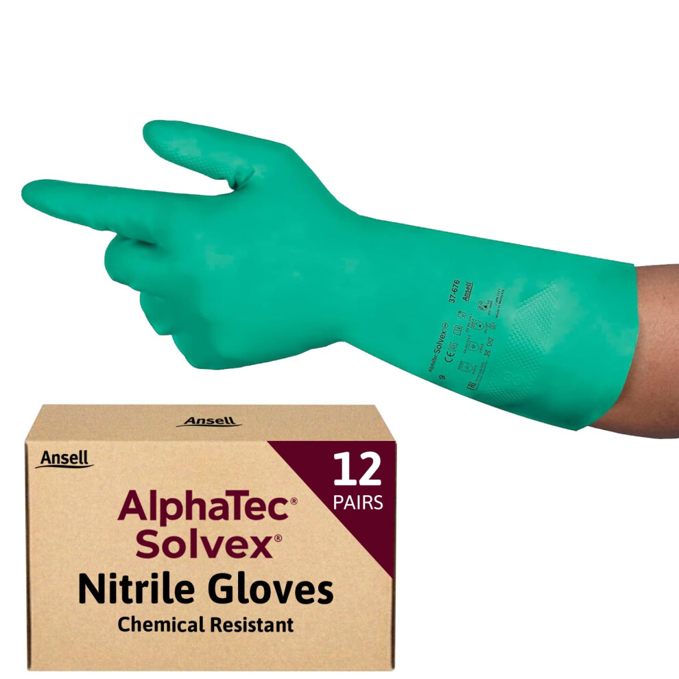 Photos - Safety Equipment Ansell AlphaTec 37-675, Chemical Resistant Nitrile Gloves, Versatile Waterproof Work Gloves, Food Gloves & Cleaning Gloves w 