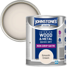 Johnstone’s - Quick Dry & Nondrip Satin Paint for Wood & Metal - Smooth Cream | Interior & Exterior | Self-Undercoating, Low Odour, Water-Based, Dry
