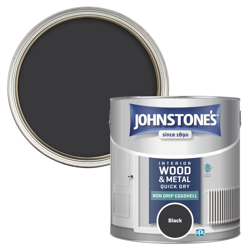 Johnstone's - Quick Dry & Nondrip Eggshell Paint For Wood & Metal - | Interior | Low Odour, Water-Based Formula, Dry In 1-2 Hours | 12M2 Covera Black