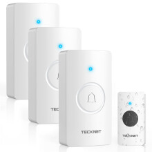TECKNET Wireless Doorbell Battery with 3 Receivers, 4.5 Year Battery Life Cordless Door Chime Kit, 1312 ft Long Range, IP65 Waterproof Door Bell, 60