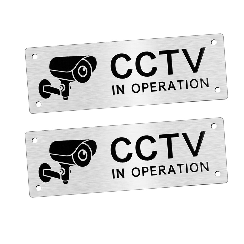 2 Pcs Cctv Sign,15X5cm Aluminium Cctv In Operation Sign Sticker,Aluminum With Self-Adhesive And Pre-Drilled Holes For House And Business Indoor Or Ou 5001769398228