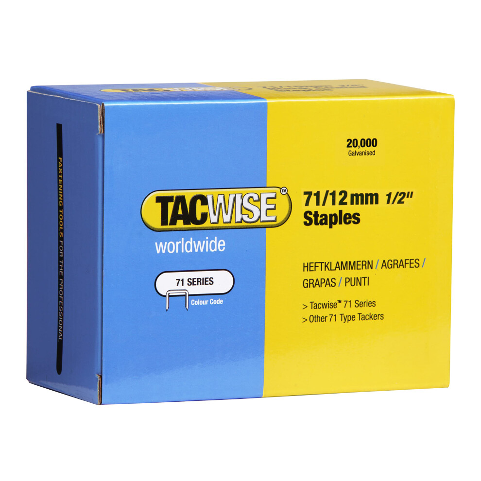 Tacwise 0370 Type 71 / 12 Mm Galvanised Upholstery Staples, Pack Of 20,000 5006870864297