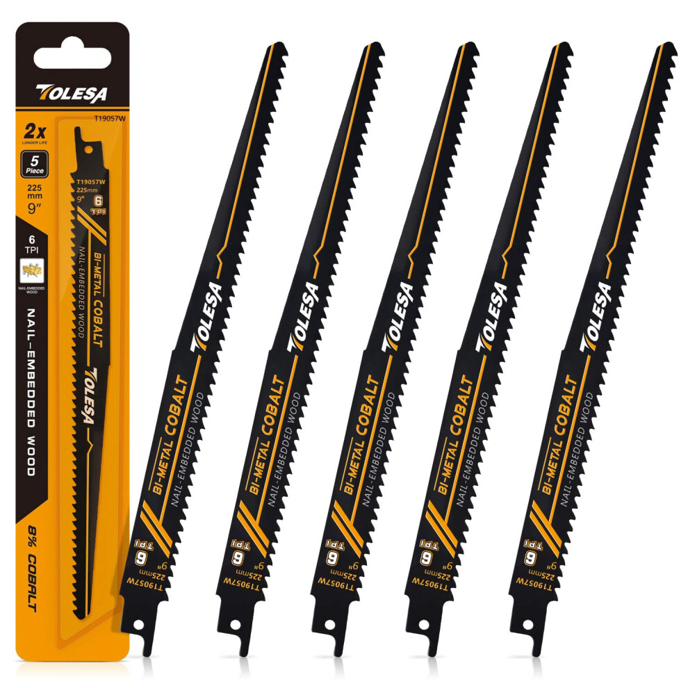 Tolesa Reciprocating Saw Blades For Wood Nail Embedded Window Door Demolition And Construction Wood Cutting 225Mm 6Tpi Sawzall Blades Bi-Metal Teeth 5003767081058