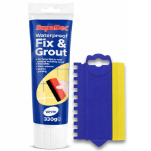 Decex Tile Fix & Grout Repair Kit 330g – Ready Mixed Waterproof Tile Adhesive & Grout with Grout Spreader Tool – White Grout Repair Kit for Bathro