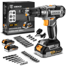 Power Drill Cordless: DEKOPRO 20V Cordless Drill Set with LED Light, 30Pc Electric Drill Accessories, Grey Drills with Two 2.0Ah Batteries and Charge