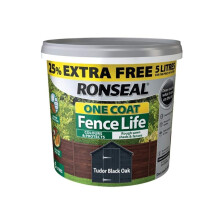 Ronseal RSLFLBON4LAV One Coat Fence Life Tudor Black Oak New 5 Litres