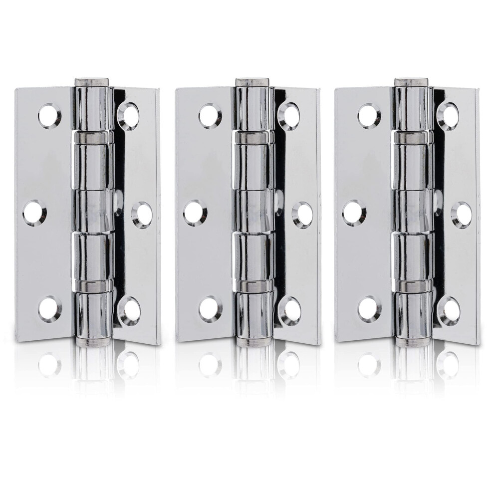 Xfort 3 Inch (75Mm) Polished Chrome Ball Bearing Hinges, Steel Door Hinge For Wooden Doors (1.5 Pairs) 5006900784847